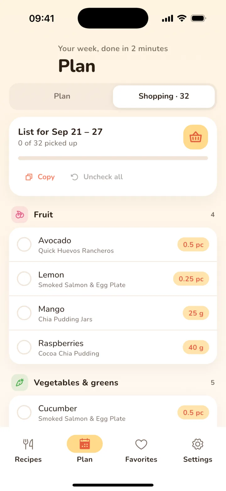Automatic shopping list grouped by aisle